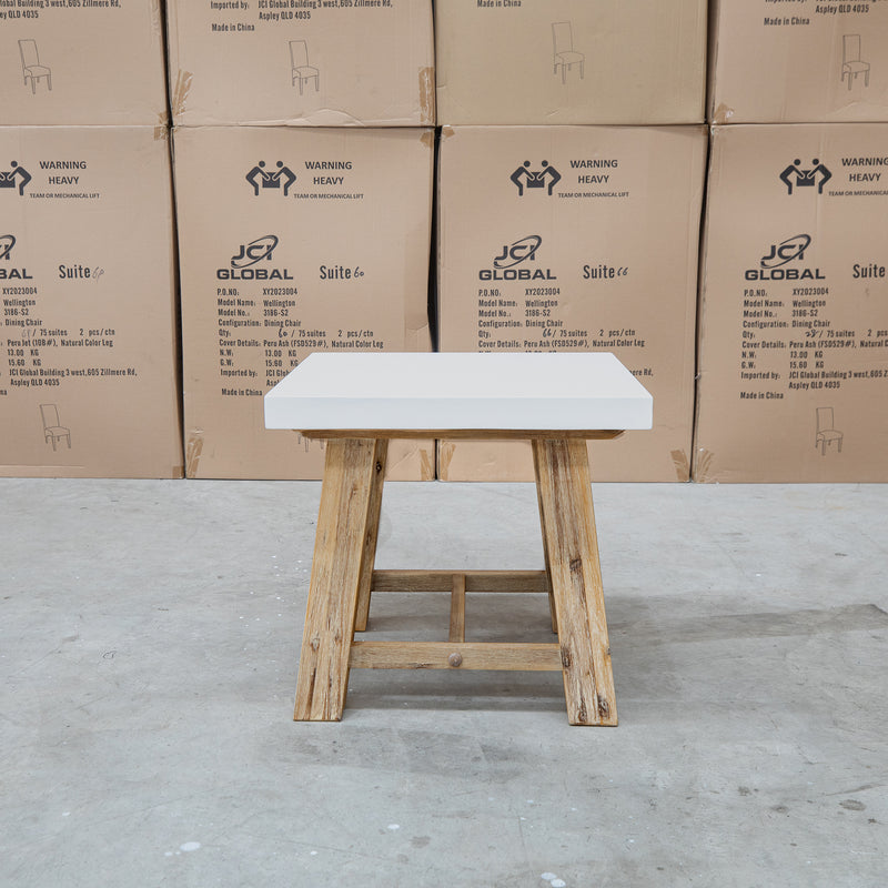 The Casper White Concrete & Acacia Timber Lamp Table available to purchase from Warehouse Furniture Clearance at our next sale event.