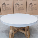 The Casper Round White Concrete & Acacia Timber Coffee Table available to purchase from Warehouse Furniture Clearance at our next sale event.