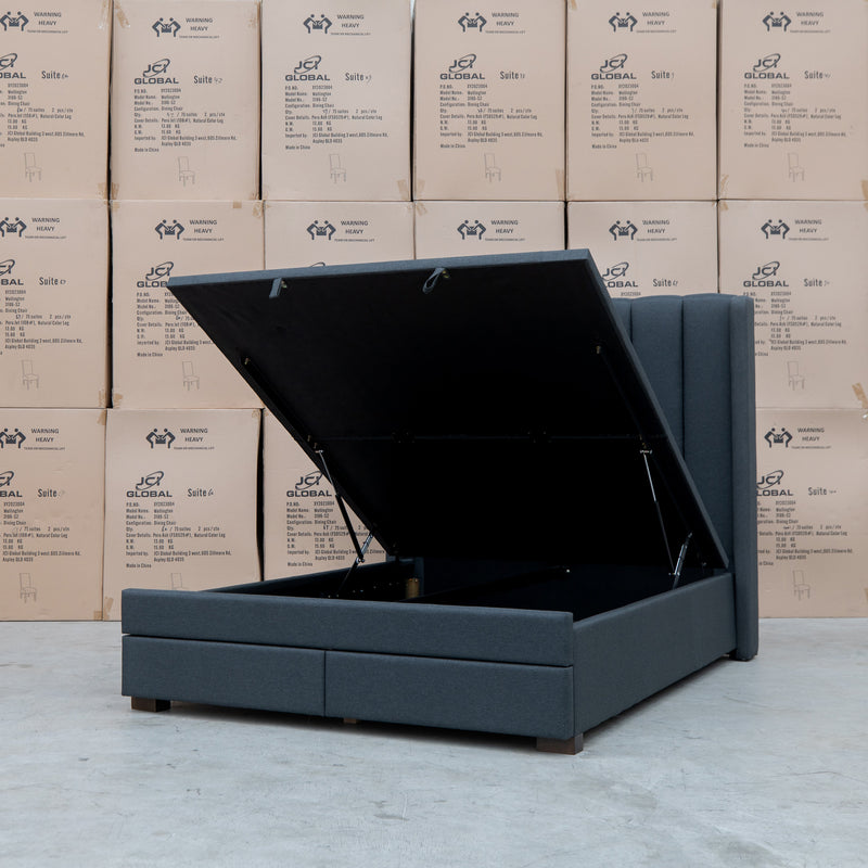 The Chester King Fabric Gas Lift Storage Bed - Charcoal available to purchase from Warehouse Furniture Clearance at our next sale event.