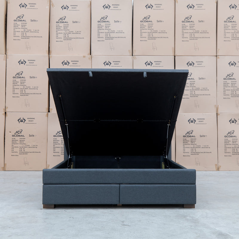 The Chester King Fabric Gas Lift Storage Bed - Charcoal available to purchase from Warehouse Furniture Clearance at our next sale event.