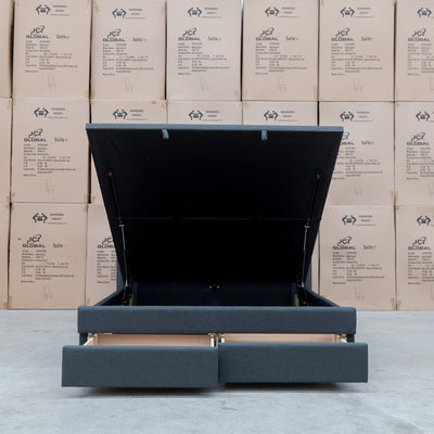 The Chester King Fabric Gas Lift Storage Bed - Charcoal available to purchase from Warehouse Furniture Clearance at our next sale event.