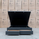 The Chester King Fabric Gas Lift Storage Bed - Charcoal available to purchase from Warehouse Furniture Clearance at our next sale event.