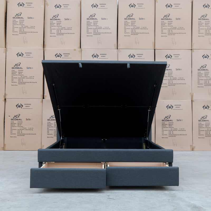 The Chester King Fabric Gas Lift Storage Bed - Charcoal available to purchase from Warehouse Furniture Clearance at our next sale event.