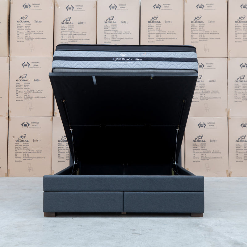 The Chester King Fabric Gas Lift Storage Bed - Charcoal available to purchase from Warehouse Furniture Clearance at our next sale event.