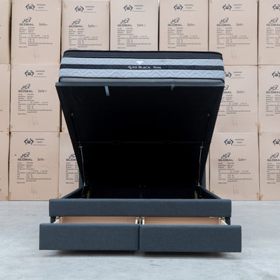The Chester King Fabric Gas Lift Storage Bed - Charcoal available to purchase from Warehouse Furniture Clearance at our next sale event.