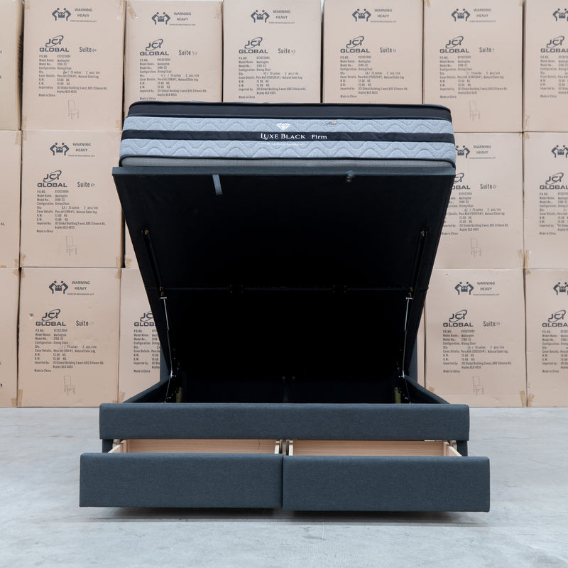 The Chester King Fabric Gas Lift Storage Bed - Charcoal available to purchase from Warehouse Furniture Clearance at our next sale event.