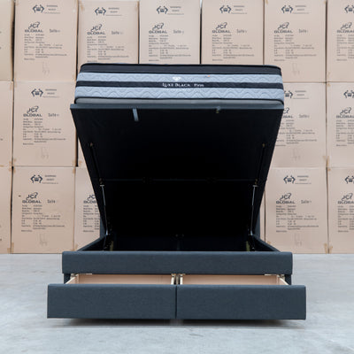 The Chester King Fabric Gas Lift Storage Bed - Charcoal available to purchase from Warehouse Furniture Clearance at our next sale event.