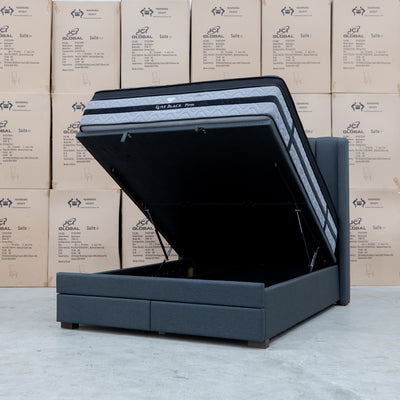 The Chester King Fabric Gas Lift Storage Bed - Charcoal available to purchase from Warehouse Furniture Clearance at our next sale event.