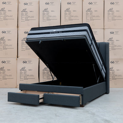The Chester King Fabric Gas Lift Storage Bed - Charcoal available to purchase from Warehouse Furniture Clearance at our next sale event.