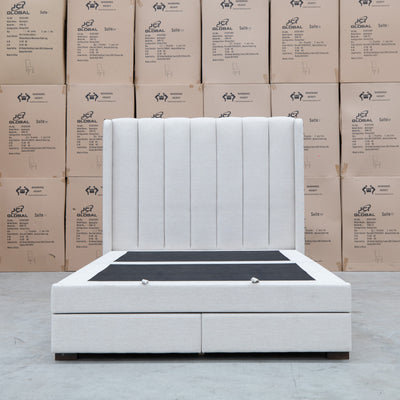 The Chester King Fabric Gas Lift Storage Bed - Oat White available to purchase from Warehouse Furniture Clearance at our next sale event.