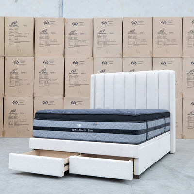 The Chester King Fabric Gas Lift Storage Bed - Oat White available to purchase from Warehouse Furniture Clearance at our next sale event.