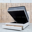 The Chester King Fabric Gas Lift Storage Bed - Oat White available to purchase from Warehouse Furniture Clearance at our next sale event.