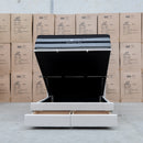 The Chester King Fabric Gas Lift Storage Bed - Oat White available to purchase from Warehouse Furniture Clearance at our next sale event.