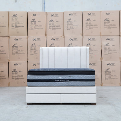 The Chester King Fabric Gas Lift Storage Bed - Oat White available to purchase from Warehouse Furniture Clearance at our next sale event.