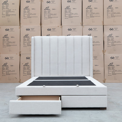 The Chester King Fabric Gas Lift Storage Bed - Oat White available to purchase from Warehouse Furniture Clearance at our next sale event.