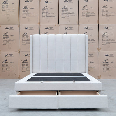 The Chester King Fabric Gas Lift Storage Bed - Oat White available to purchase from Warehouse Furniture Clearance at our next sale event.