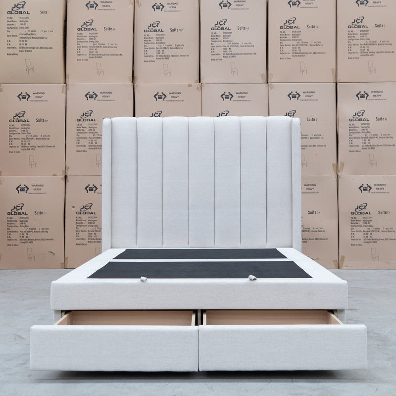 The Chester King Fabric Gas Lift Storage Bed - Oat White available to purchase from Warehouse Furniture Clearance at our next sale event.
