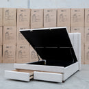 The Chester King Fabric Gas Lift Storage Bed - Oat White available to purchase from Warehouse Furniture Clearance at our next sale event.