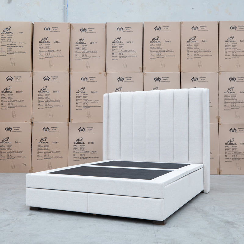 The Chester King Fabric Gas Lift Storage Bed - Oat White available to purchase from Warehouse Furniture Clearance at our next sale event.