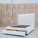 The Chester King Fabric Gas Lift Storage Bed - Oat White available to purchase from Warehouse Furniture Clearance at our next sale event.