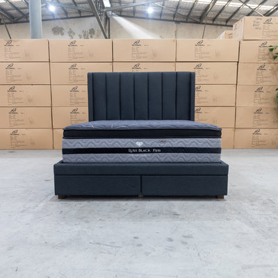 The Chester Double Fabric Storage Bed - Charcoal available to purchase from Warehouse Furniture Clearance at our next sale event.