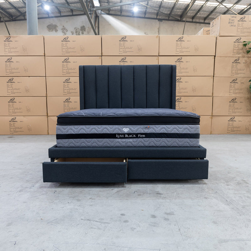 The Chester Queen Fabric Storage Bed - Charcoal available to purchase from Warehouse Furniture Clearance at our next sale event.