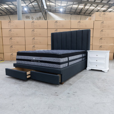 The Chester Queen Fabric Storage Bed - Charcoal available to purchase from Warehouse Furniture Clearance at our next sale event.