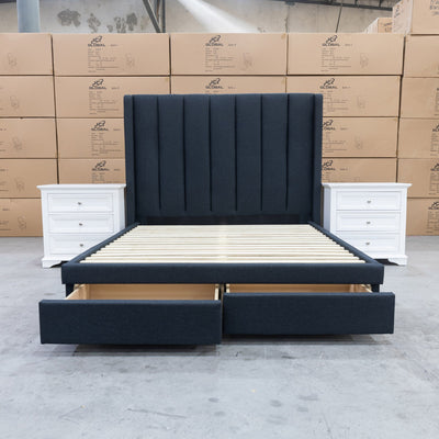 The Chester Double Fabric Storage Bed - Charcoal available to purchase from Warehouse Furniture Clearance at our next sale event.