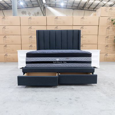 The Chester Double Fabric Storage Bed - Charcoal available to purchase from Warehouse Furniture Clearance at our next sale event.