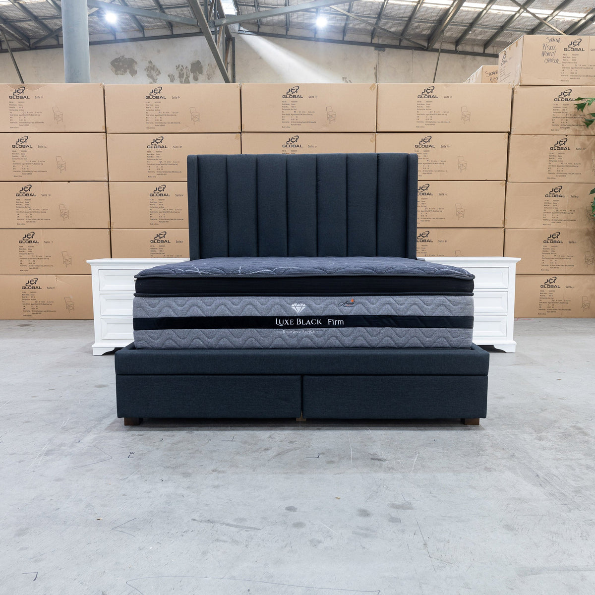 The Chester Double Fabric Storage Bed - Charcoal available to purchase from Warehouse Furniture Clearance at our next sale event.