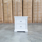 The Christie 2 Drawer Bedside - White available to purchase from Warehouse Furniture Clearance at our next sale event.