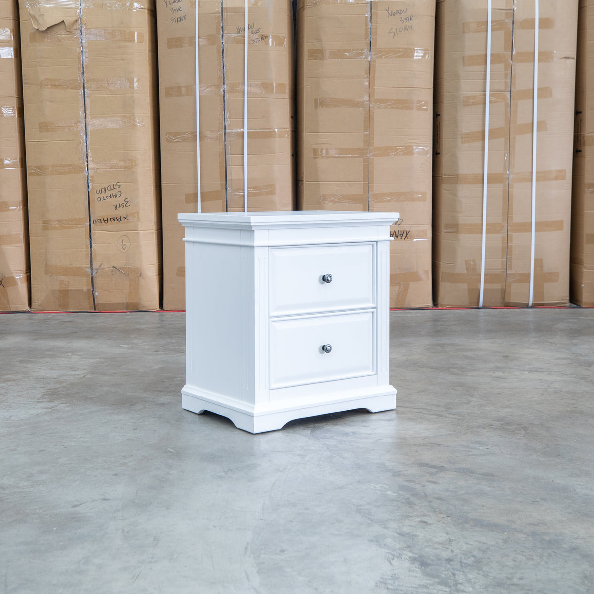 The Christie 2 Drawer Bedside - White available to purchase from Warehouse Furniture Clearance at our next sale event.