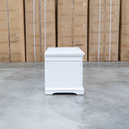 The Christie White Timber Blanket Box available to purchase from Warehouse Furniture Clearance at our next sale event.