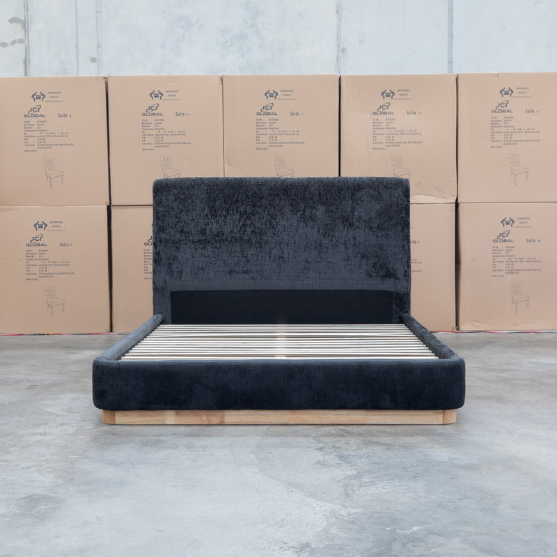 The Clara King Upholstered Bed with Solid Timber Plinth - Black