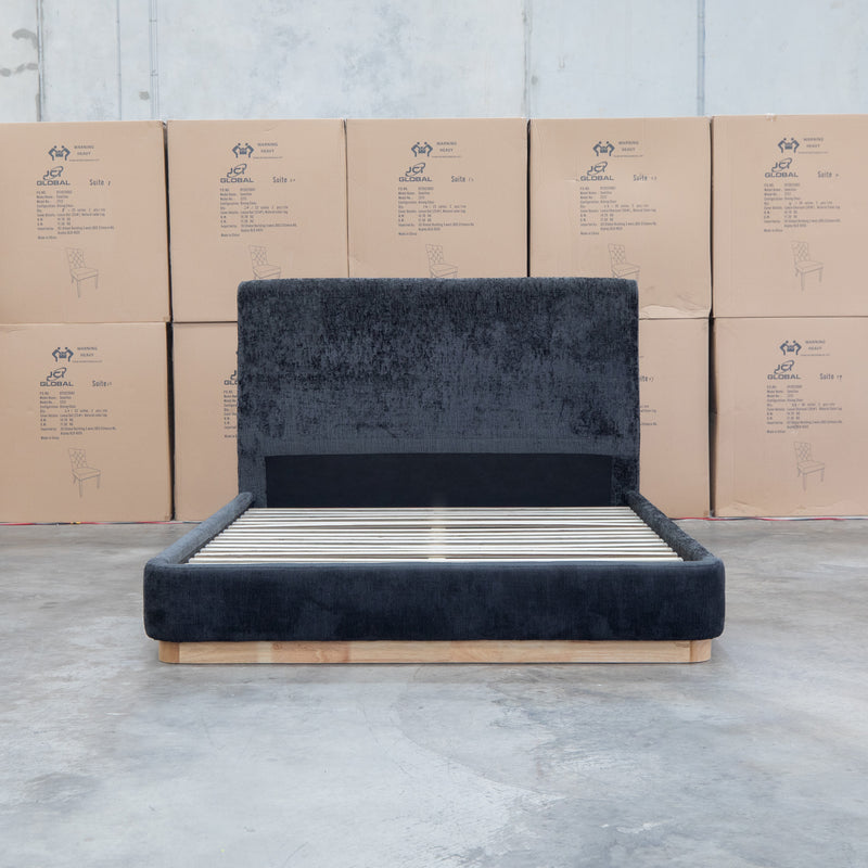 The Clara King Upholstered Bed with Solid Timber Plinth - Black
