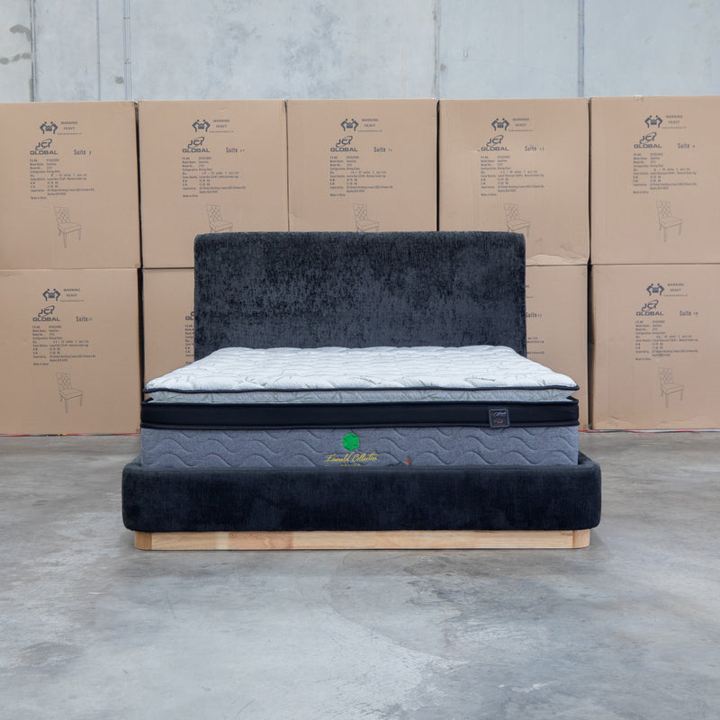 The Clara King Upholstered Bed with Solid Timber Plinth - Black