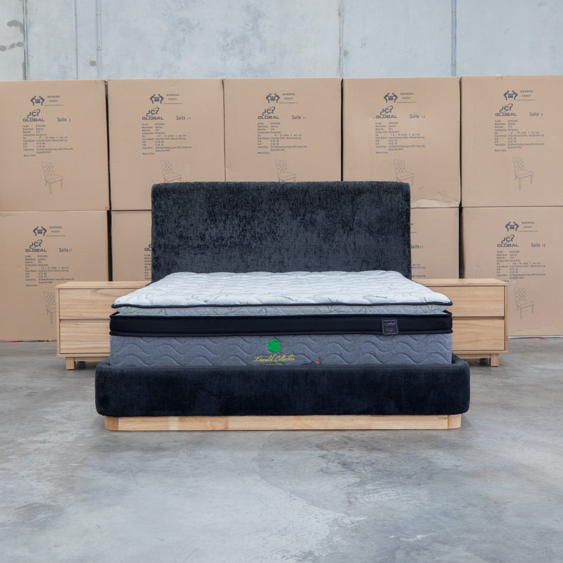 The Clara King Upholstered Bed with Solid Timber Plinth - Black