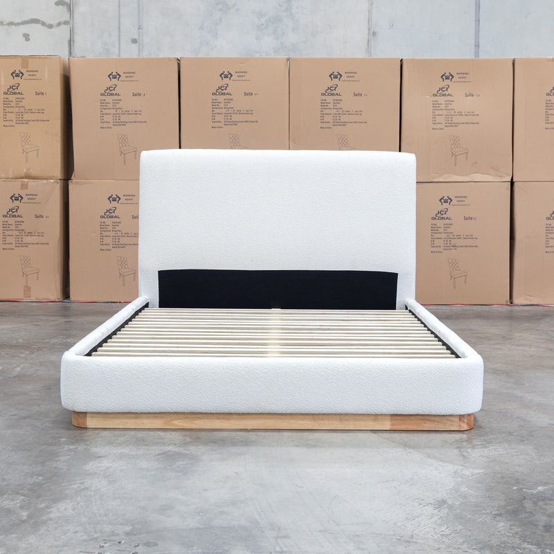 The Clara Queen Upholstered Bed with Solid Timber Plinth - Cream