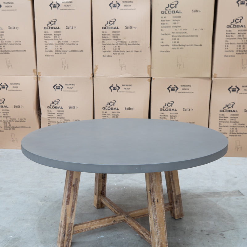 The Cleo 150cm Round Dark Concrete Dining Table available to purchase from Warehouse Furniture Clearance at our next sale event.