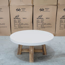 The Cleo Round White Concrete & Acacia Timber Coffee Table available to purchase from Warehouse Furniture Clearance at our next sale event.