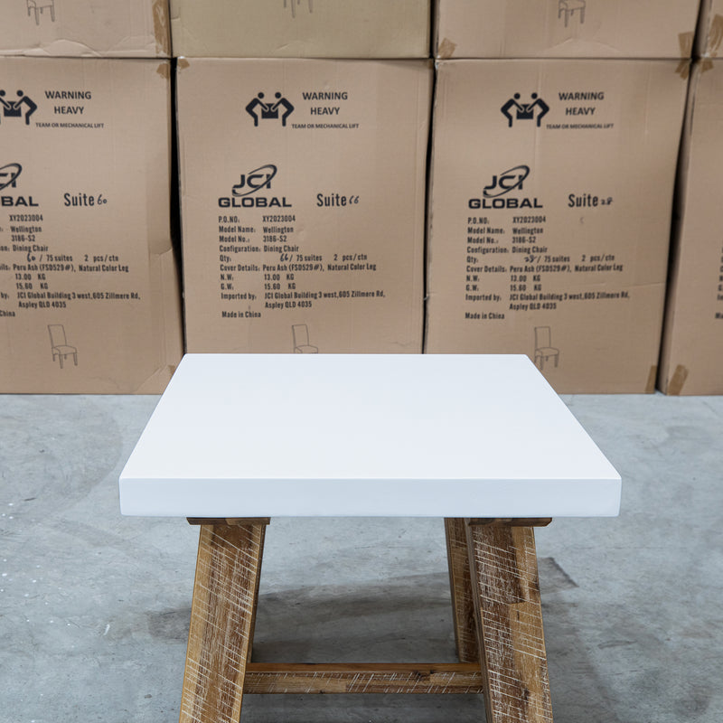 The Cleo White Concrete & Acacia Timber Lamp Table available to purchase from Warehouse Furniture Clearance at our next sale event.