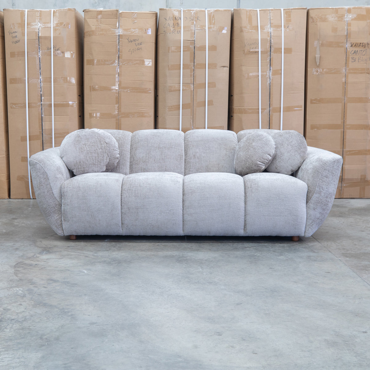 The Cloud Plush Fabric Three Seat Sofa - Bark available to purchase from Warehouse Furniture Clearance at our next sale event.