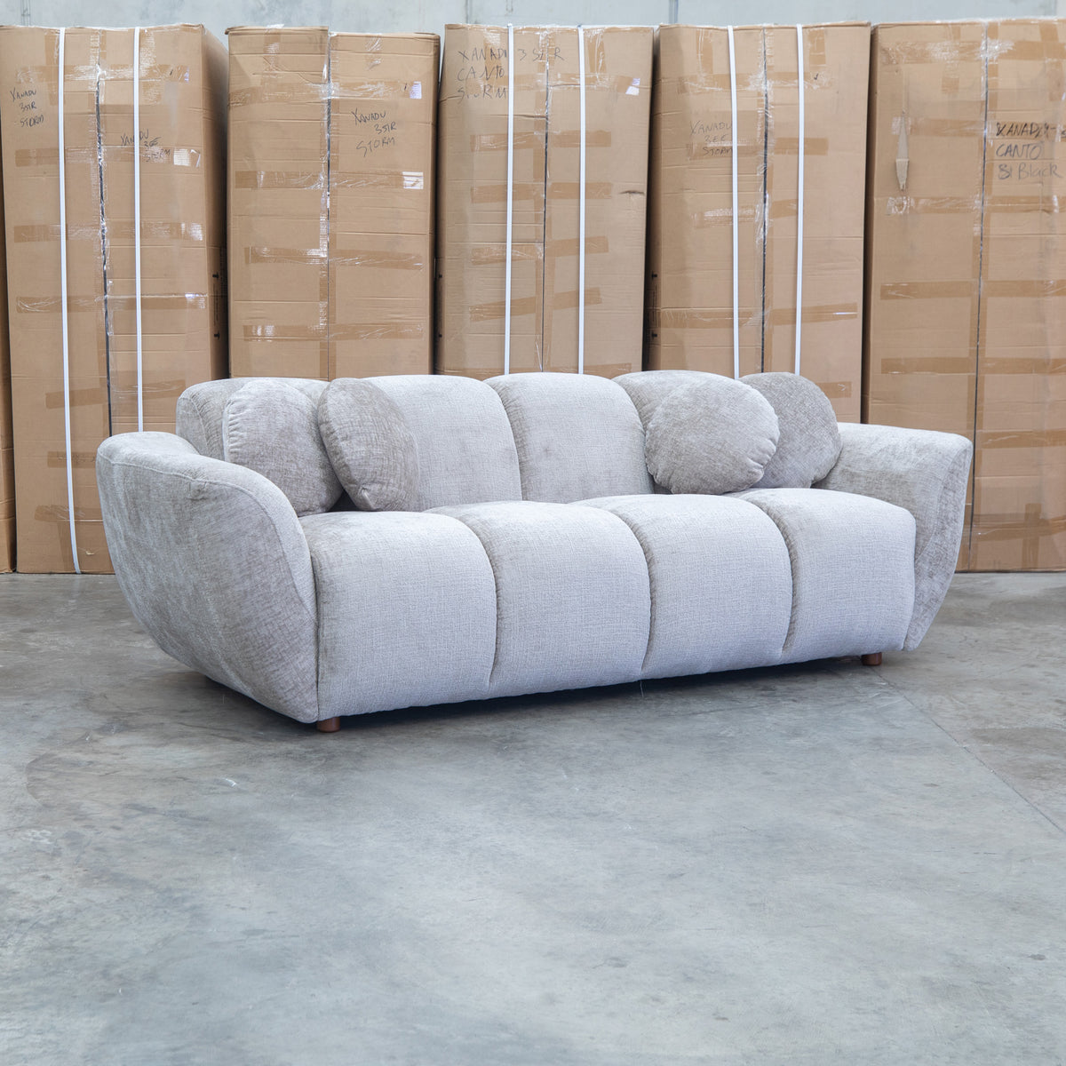 The Cloud Plush Fabric Three Seat Sofa - Bark available to purchase from Warehouse Furniture Clearance at our next sale event.