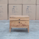 The Clunes Two Drawer Camphor Timber Bedside available to purchase from Warehouse Furniture Clearance at our next sale event.