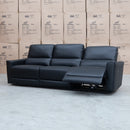 The Cobble Electric Three Seat Leather Recliner Lounge - Black available to purchase from Warehouse Furniture Clearance at our next sale event.