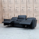 The Cobble Electric Three Seat Leather Recliner Lounge - Black available to purchase from Warehouse Furniture Clearance at our next sale event.