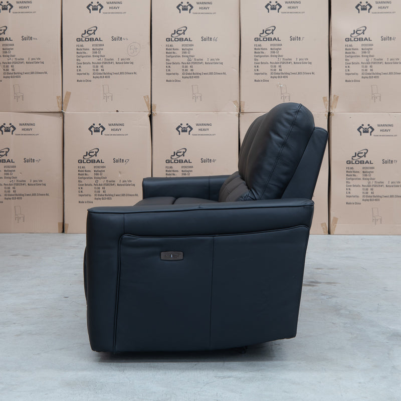 The Cobble Electric Three Seat Leather Recliner Lounge - Black available to purchase from Warehouse Furniture Clearance at our next sale event.