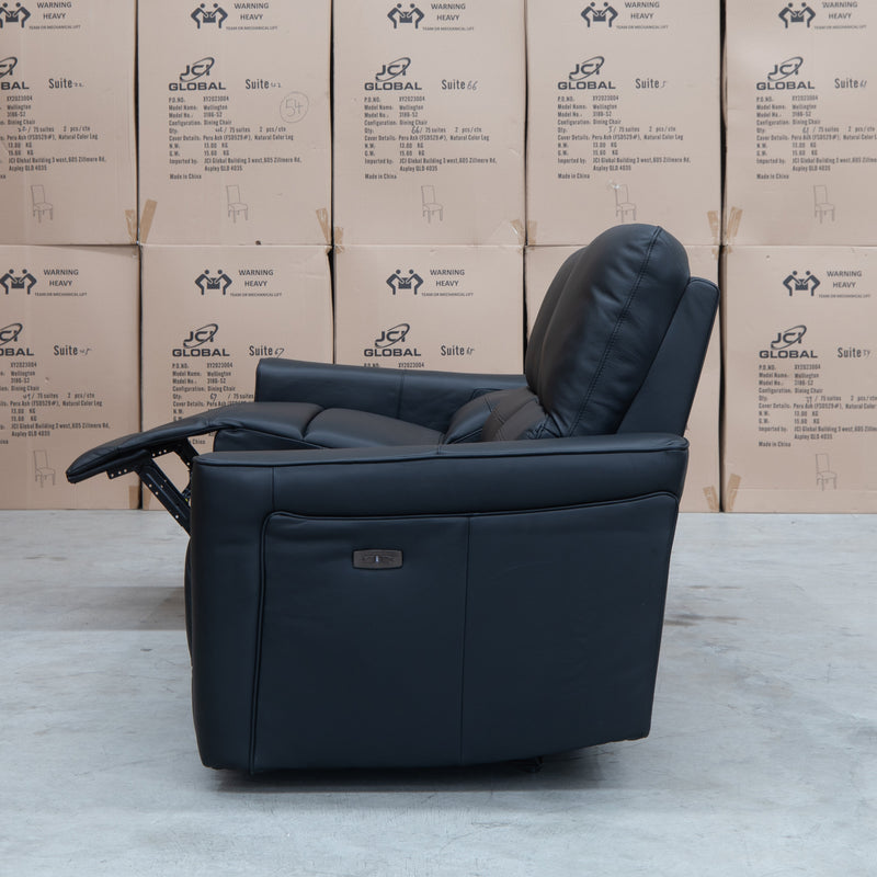 The Cobble Electric Three Seat Leather Recliner Lounge - Black available to purchase from Warehouse Furniture Clearance at our next sale event.