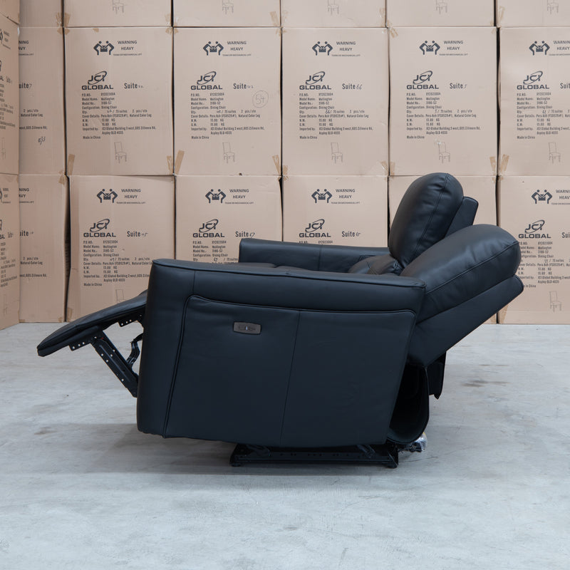 The Cobble Electric Three Seat Leather Recliner Lounge - Black available to purchase from Warehouse Furniture Clearance at our next sale event.