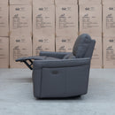 The Cobble Electric Three Seat Leather Recliner Lounge - Storm available to purchase from Warehouse Furniture Clearance at our next sale event.